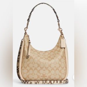 Coach Jules Hobo In Signature Canvas with embossed snakeskin handles